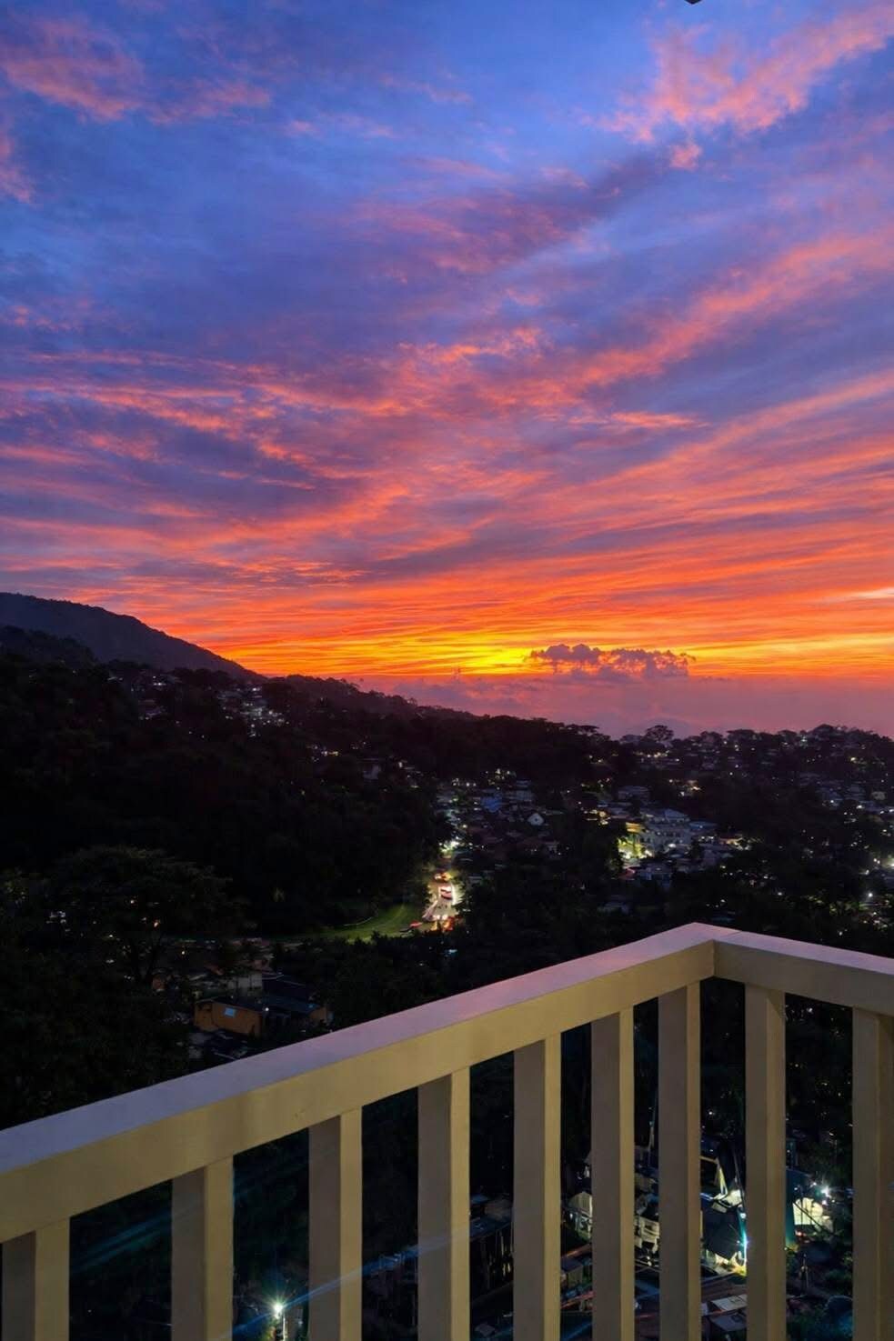Sunset over the hillside from the balcony